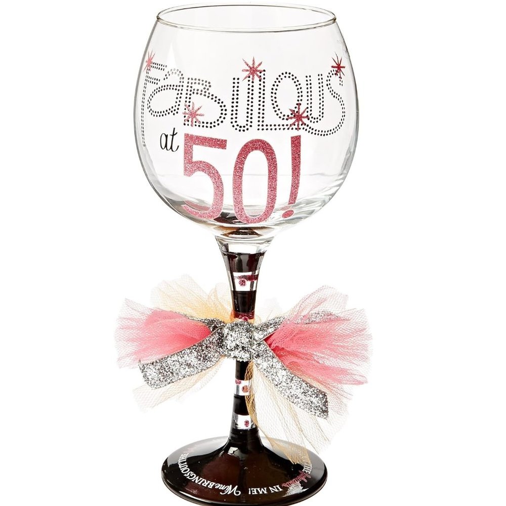 50th Brithday Wine Glass Fabulous at 50. Great Gift NWT